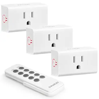 Mini Remote Control Outlet Plug Adapter with Remote, 656ft Range Wireless Light Switch for Household Appliances, No Hub Required, 10A/1100W, White, 2 Years Warranty (One Remote + 2 Outlets)